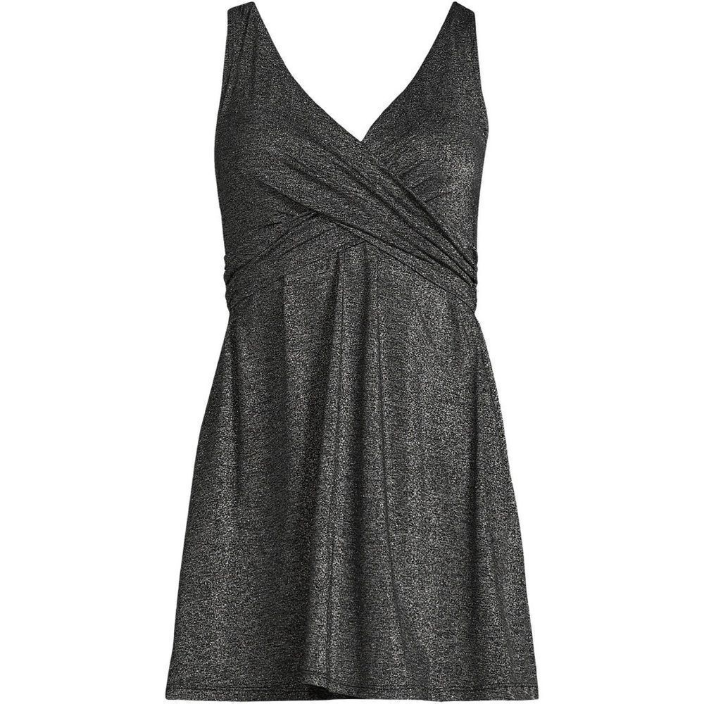 Land's End Swimsuit Dress slender suit V neck wrap One piece Metallic Gray 12 - Picture 5 of 7
